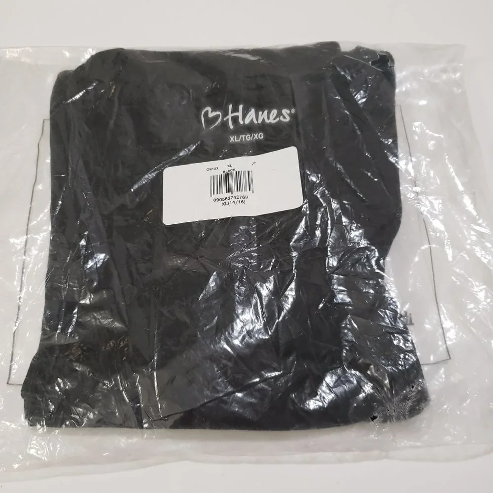 NWT Hanes Girls' Long-Sleeve Crewneck T-Shirt in‎ Black Size XL